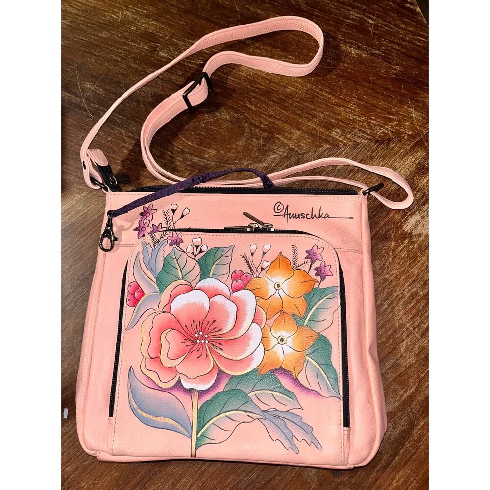 Anuschka Vintage Whimsical FairyCore  Pink Leather Floral Garden Crossbody Purse